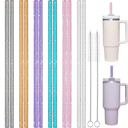 Stanley Tumbler Glitter Straws 12-Pack - Reusable & Colorful