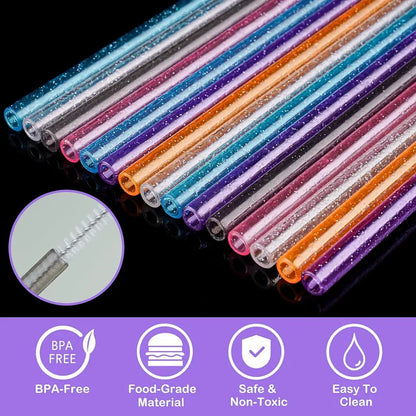 Stanley Tumbler Glitter Straws 12-Pack - Reusable & Colorful